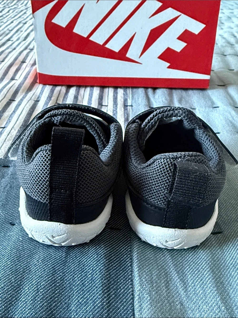 Nike Black, Gray and White Baby Sneakers with Velcro
